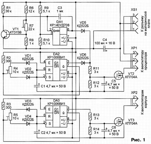 Принципиальная схема блока управления вентиляторами